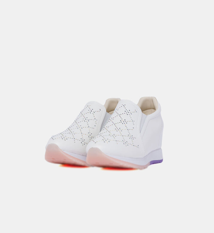 Baldinini Leather Rhinestone-embellished Slip-ons Sneakers, White, Eu-41, Packshot View