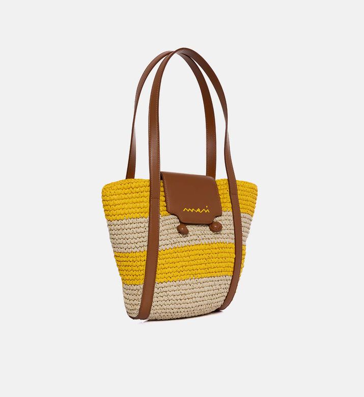 Trunkaroo Raffia Leather-trimmed Striped Small Tote Bag