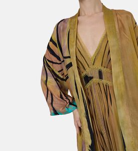 Abstract-print Long-sleeve Kimono
