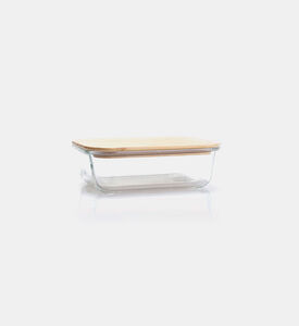 Home Deco and More Glass Rectangle Bamboo Lid Container, Transparent, 19.8x14.8-cm, Packshot View