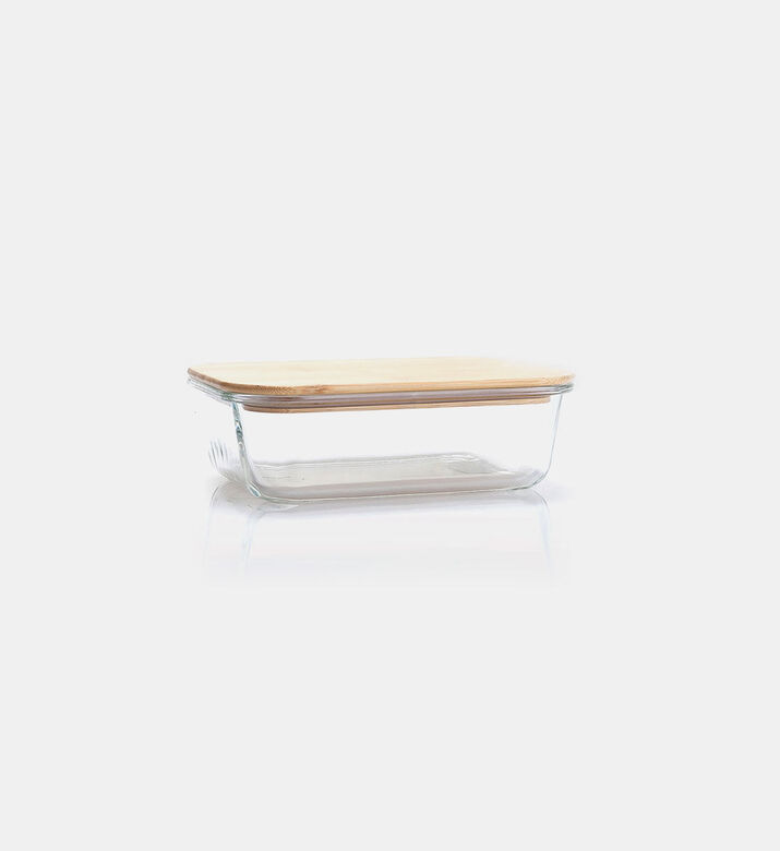 Home Deco and More Glass Rectangle Bamboo Lid Container, Transparent, 19.8x14.8-cm, Packshot View