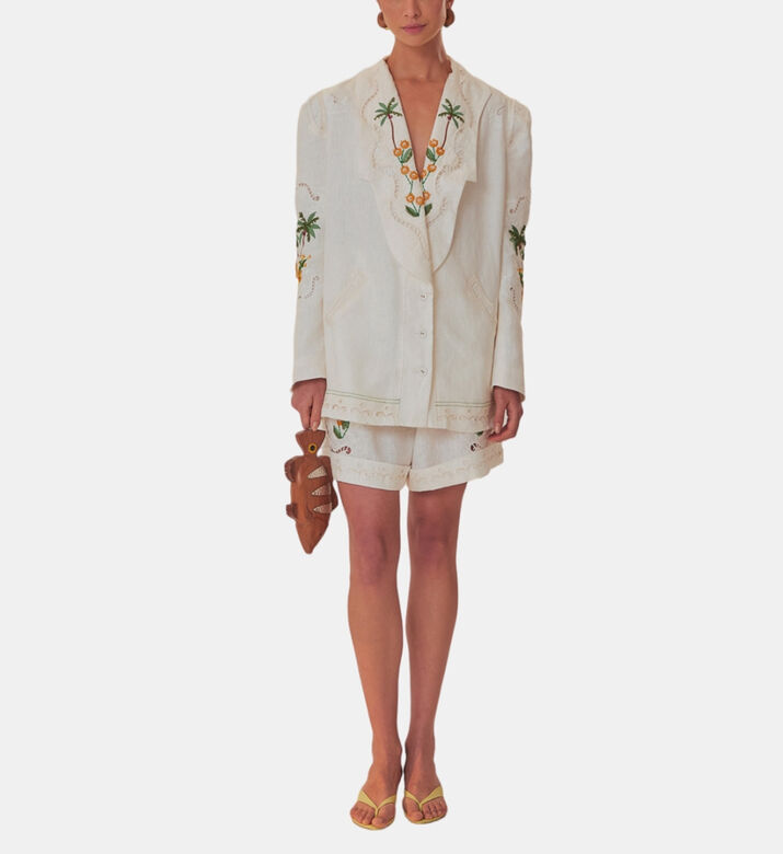 Coconut Tree Macaw Embroidered Richelieu Shorts