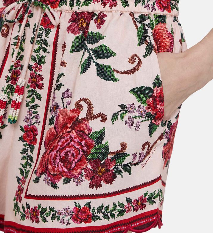 Floral-embroidery Scalloped Hem Shorts