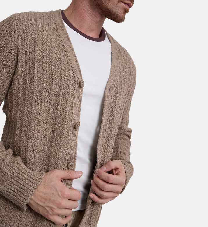 كارديغان طويل الأكمام قطن عضوي بياقة في