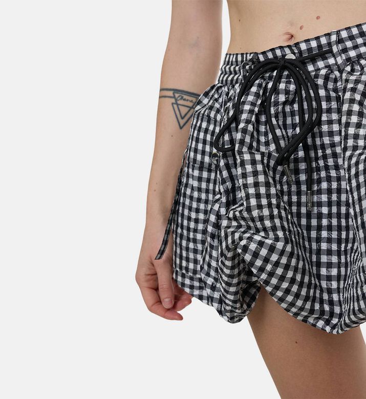 Ganni Checkered-print Mini Bubble Skirt, Model View Ganni Checkered-print Mini Bubble Skirt, Model View