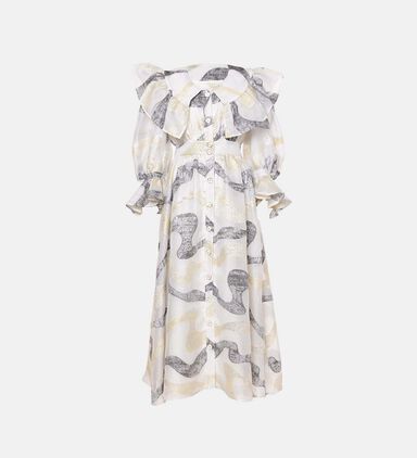 Ruffled Neckline Long Dress