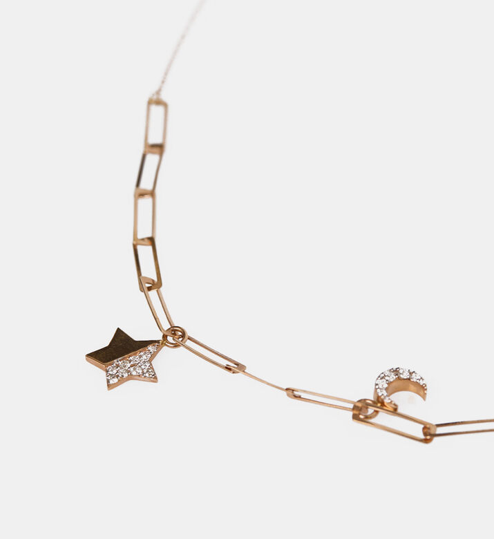 Diamond Embellished Star Moon Pendant Necklace