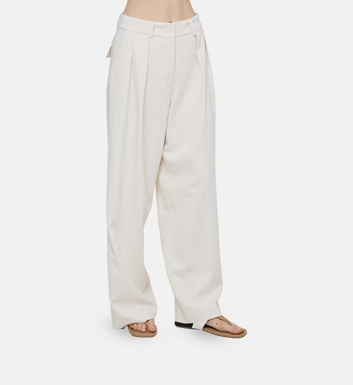 Pleated Cadi Wide-leg Trousers