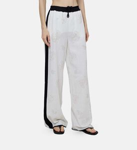 Linen Embroidered Satin Details Trousers