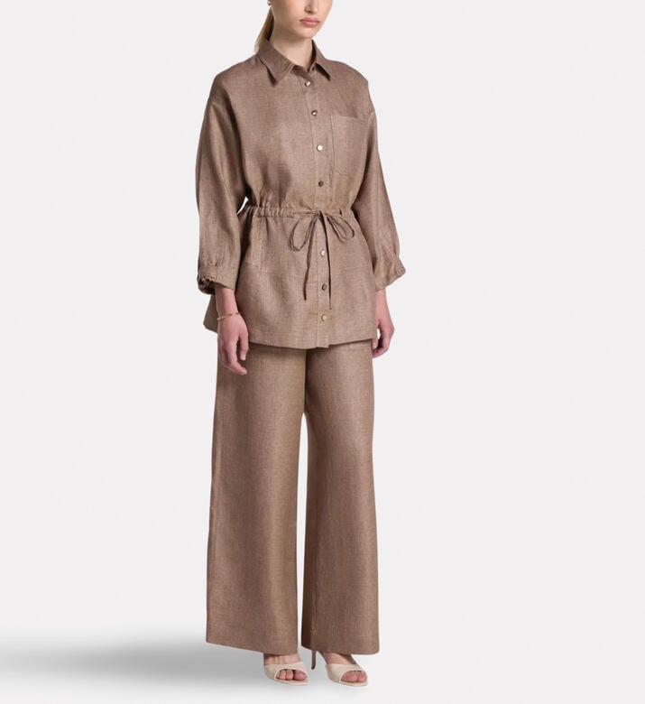 Carter and White Nadia Printed Button-down Dress, Dark-taupe, M, Model View