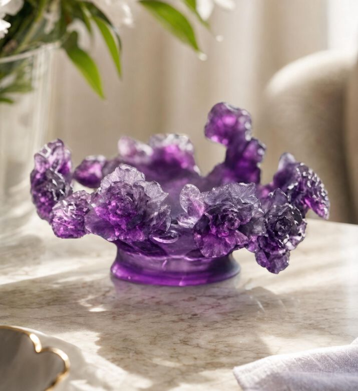Cristal de Paris Desert Rose Flower Amber Bowl, Purple, Model View