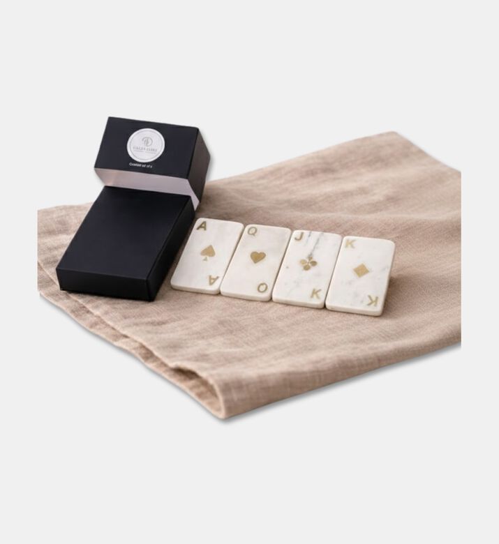 Tohfa Luxe Playing Card 4-piece Marble Coaster Set, Packshot View