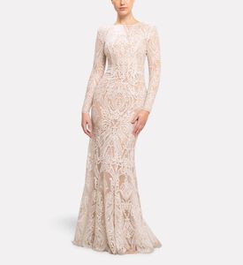 Michael Cinco Thread Long-sleeve Gown, Model View