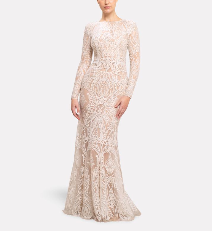 Michael Cinco Thread Long-sleeve Gown, Model View