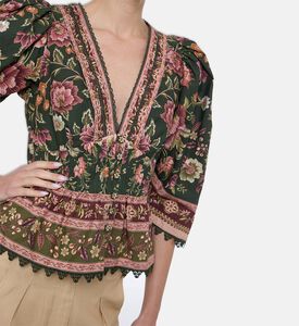 Farm Rio All-over Floral-print V-neck Blouse, Model View