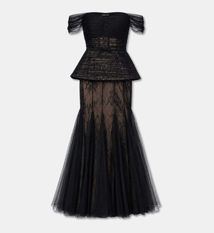 Suzy Matar Off-shoulder Peplum Evening Dress, Packshot View