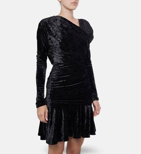 Ganni Velvet V-neck Long-sleeve Mini Dress, Model View