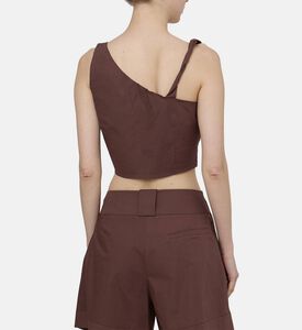 بلوزة قصيرة بكتف واحد بلمسة ذهبية اللون