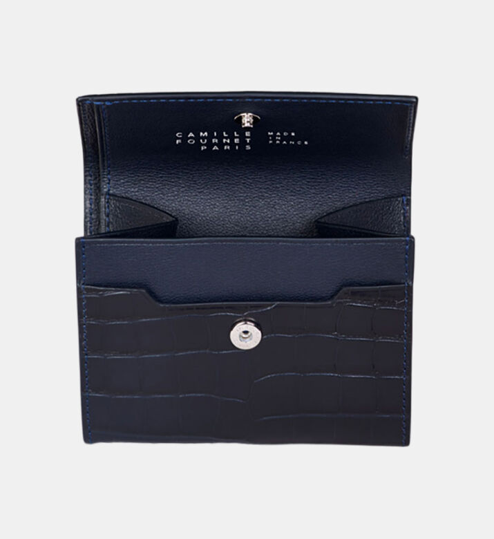 Camille Fournet Alligator Calfskin Matte Coin Purse, Blue, Packshot View