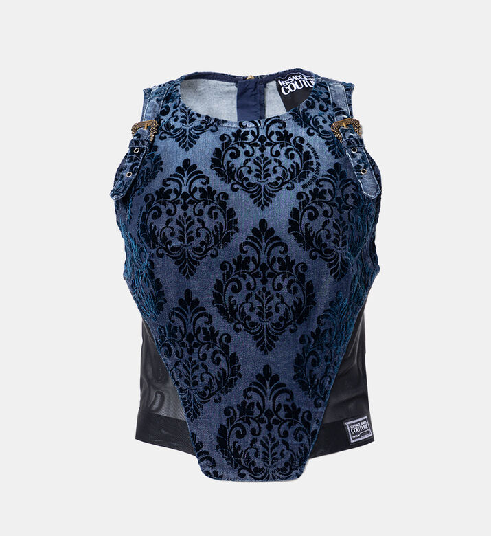 بلوزة قصيرة دنيم بنقشة أزهار