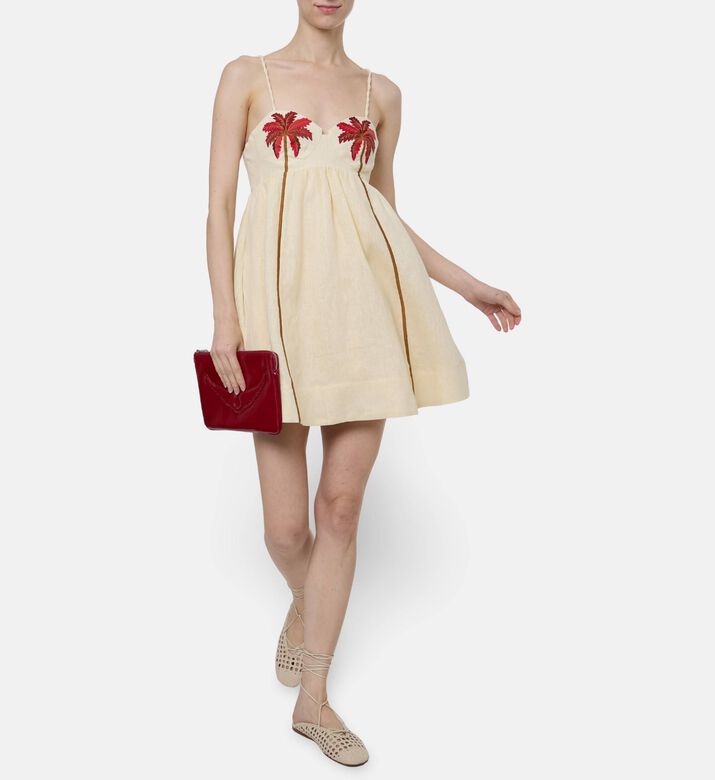 Farm Rio Coconut Tree Embroidered Mini Dress, Model View