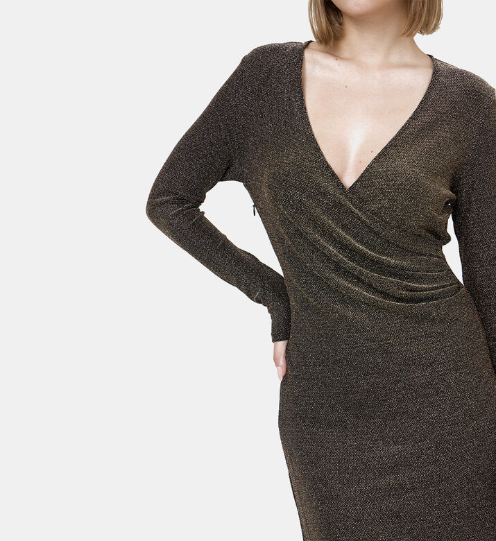 Metallic V-neck Wrap Fitted Dress