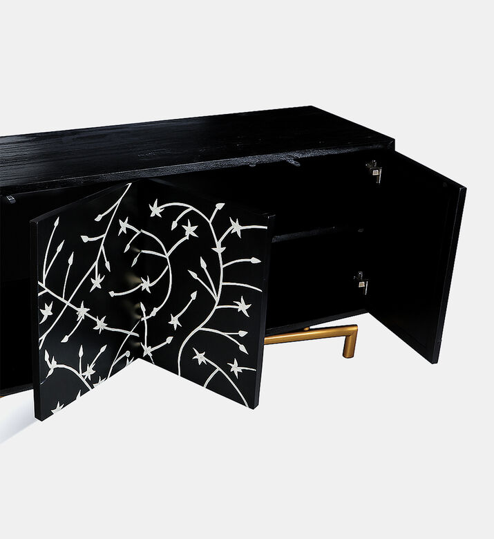 Home Deco and More Flora Mango Wood Iron Buffet Brass Stand, Packshot View