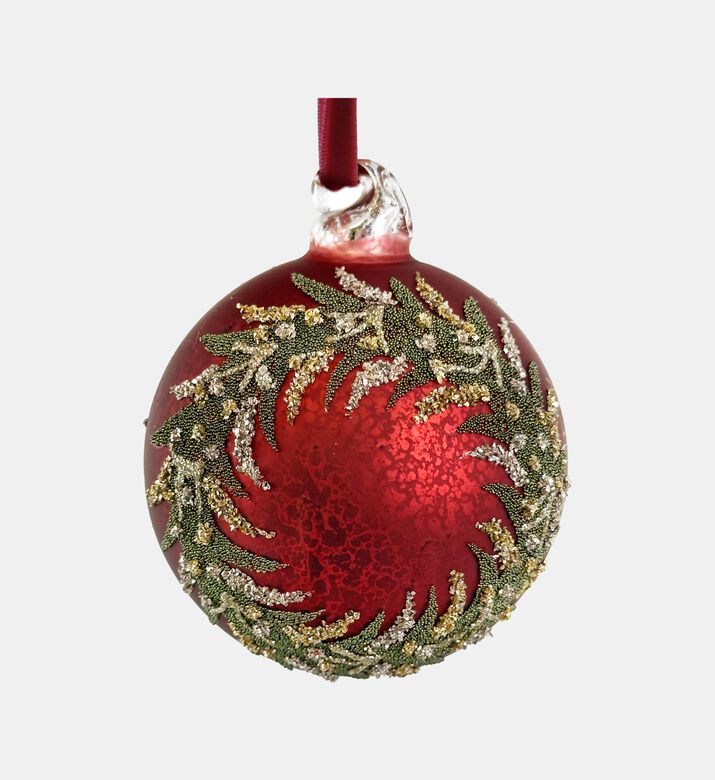 Shishi Glass Antique Matte Beaded Wreath Ball, Red, 10-cm, Packshot View