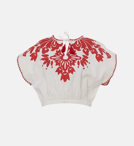 بلوزة قصيرة بأكمام قصيرة ومطرزة