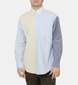 بلوزة منسوجة أكسفورد مقسمة بألوان سادة