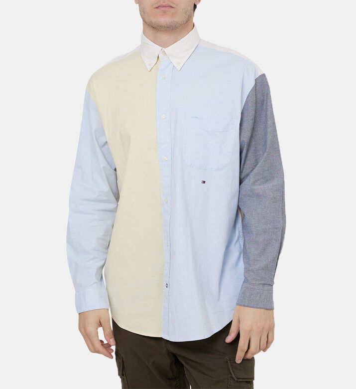 بلوزة منسوجة أكسفورد مقسمة بألوان سادة