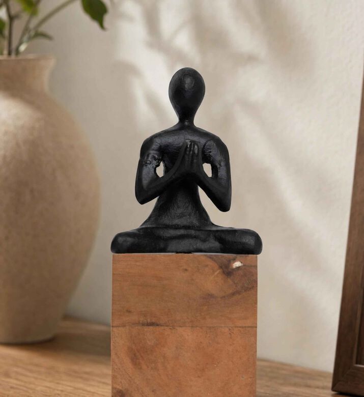 Home Deco and More Yoga Wood Base Figurine, Black, Model View