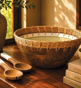 Home Deco and More Cane-woven 2-piece Border Printed Bowl Set, Packshot View