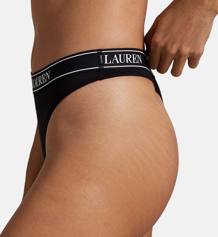 Polo by Ralph Lauren Logo-waistband Mid-rise Thong, Black, S, Model View