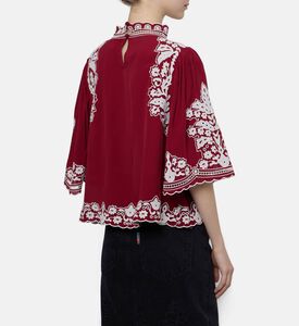 Farm Rio Bicolor Palm Tree-embroidery Blouse, Model View