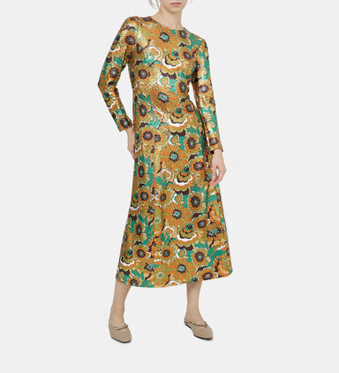 Floral Sequin Long-sleeve Midi Dress