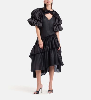 Ruffled Asymmetrical Midi Dress