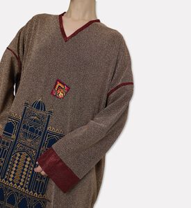 Dalia Al Azem Contrasting Embroidery Metallic Cuffs Abaya, Model View