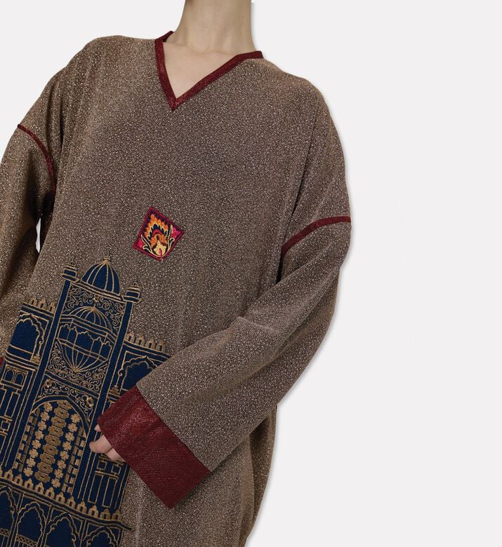 Dalia Al Azem Contrasting Embroidery Metallic Cuffs Abaya, Model View