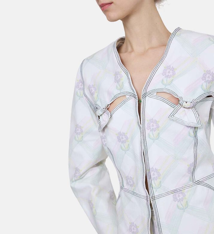 Checkered Floral Front Buckles Blazer