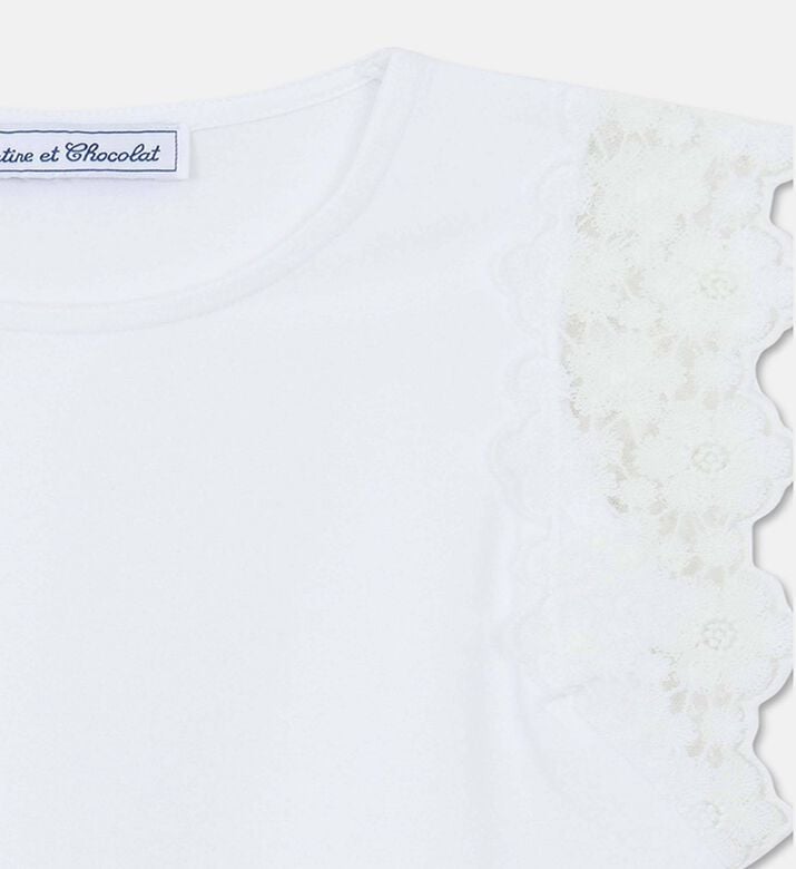 Tartine et Chocolat Lace-trim Cap Sleeves T-shirt, White, 8y, Packshot View