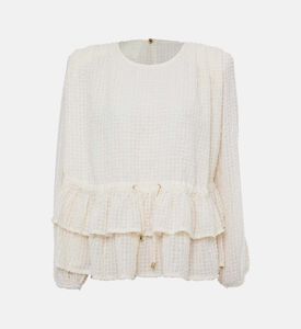 Pleated Sleeve Ruffle Hem Blouse