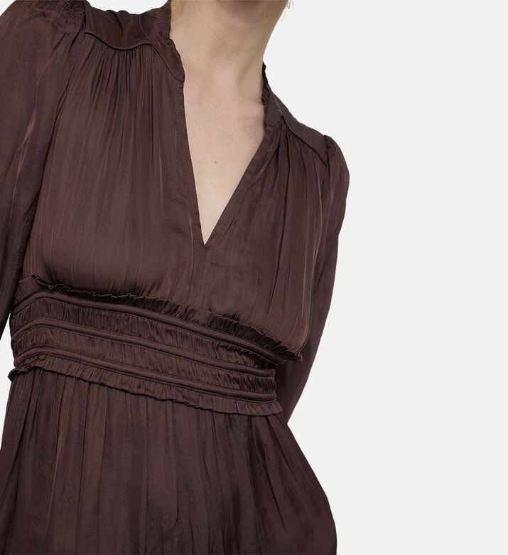 Ba and Sh Puff Sleeve V-neck Flared Dress, Model View Ba and Sh Puff Sleeve V-neck Flared Dress, Model View