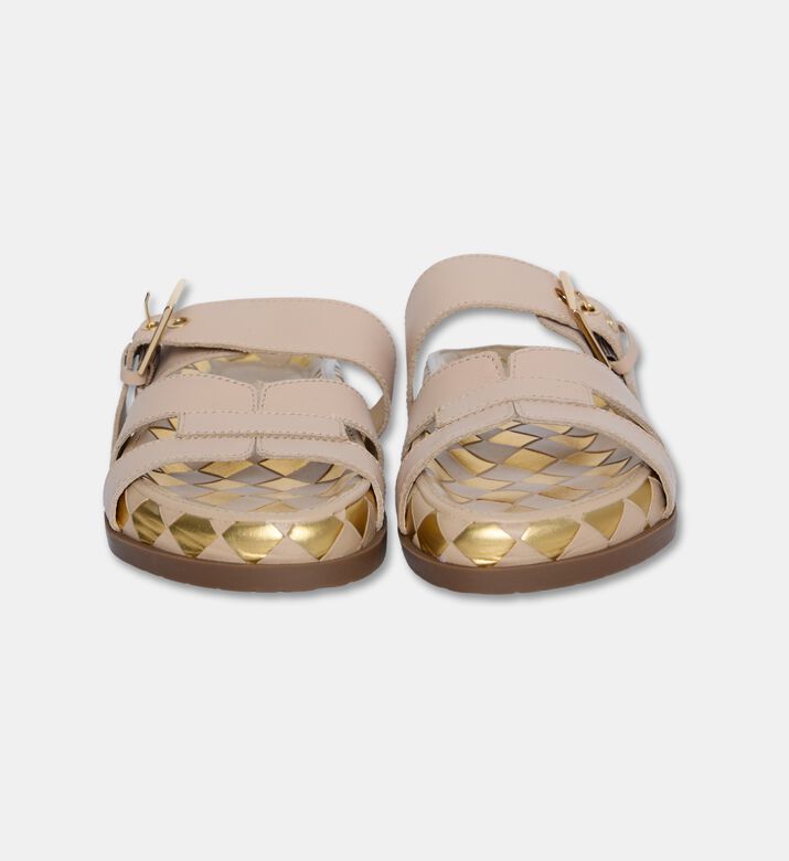 Arezzo Leather Multi-strap Slippers, Beige, Eu-39, Packshot View