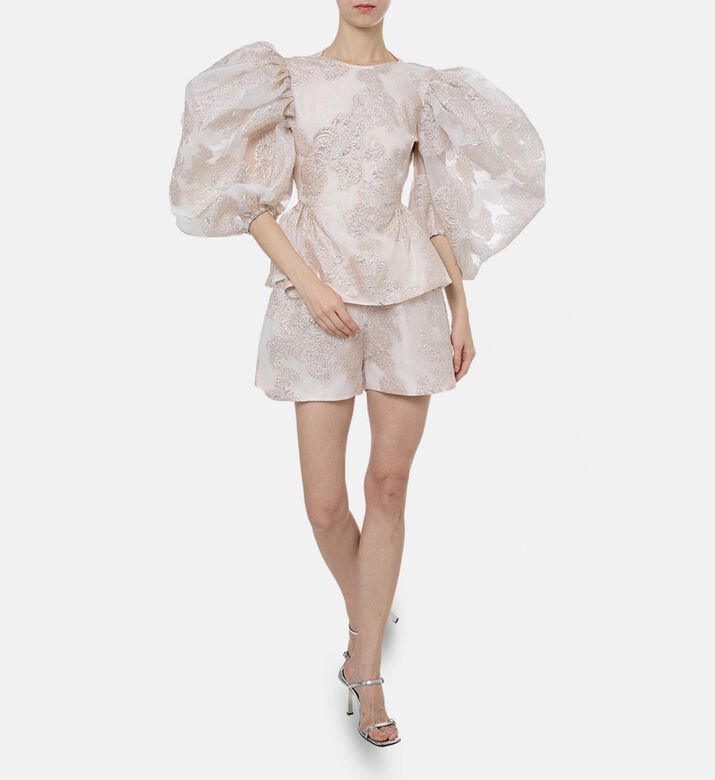 Anouki All-over Metallic Floral Peplum Top, Model View