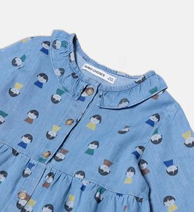 Bobo Choses All-over Doll-print Ruffled Collar Elasticated Cuffs A-line Dress, Packshot View