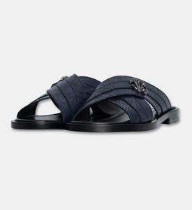 Roberto Cavalli Leather Snake-print Slippers, Navy, Eu-44, Packshot View