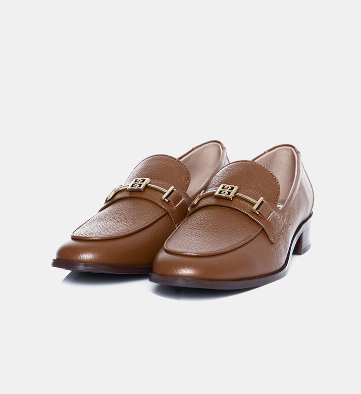 Leather Gold-buckle Loafers