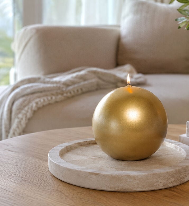 Graziani Round Paraffin Wick Candle Metal, Gold, 15-cm, Packshot View