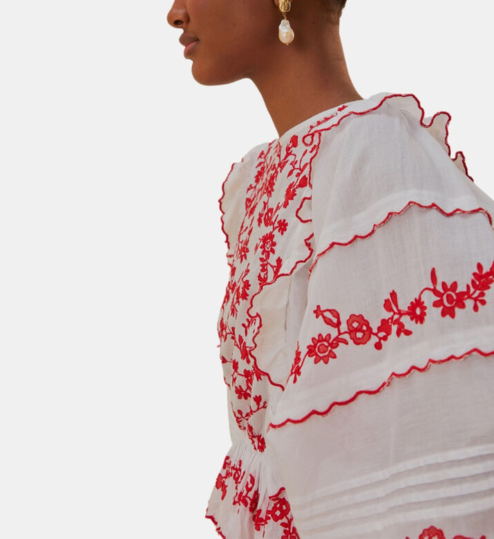 Floral-embroidery Loose-fit Top